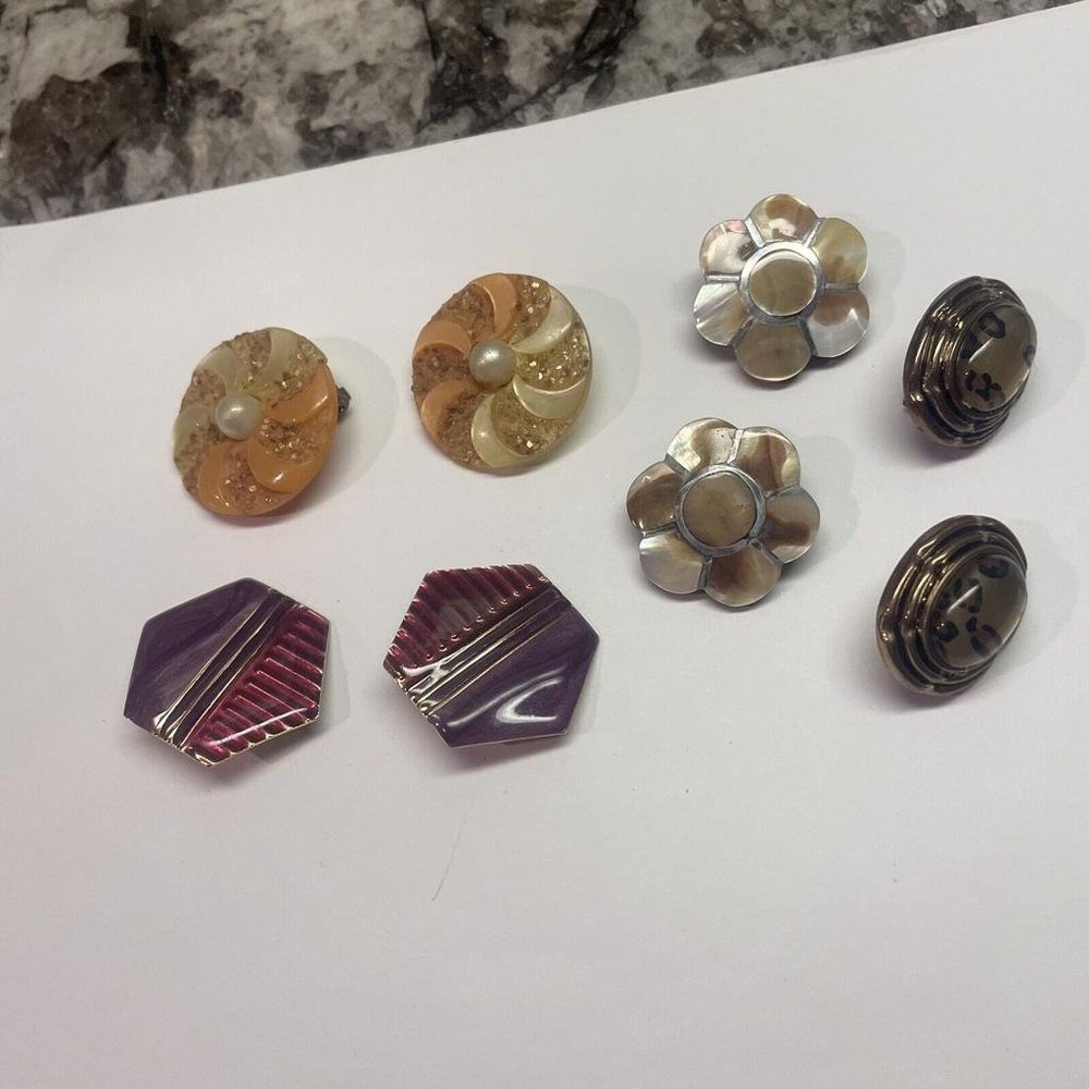 Lot Of 4 Statement Costume Earrings Clip On Clip-on Screw On